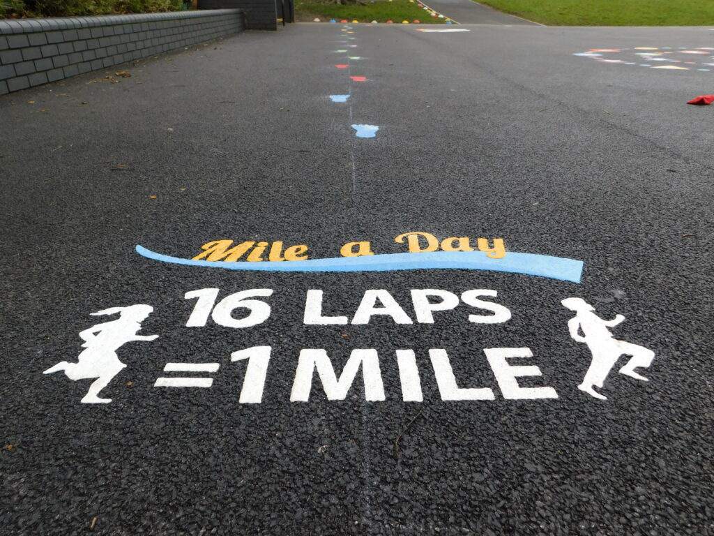 Active trail and running markings around a school playground