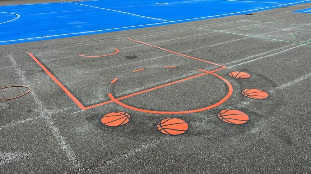 Basketball Court thermoplastic playground marking at a UK school