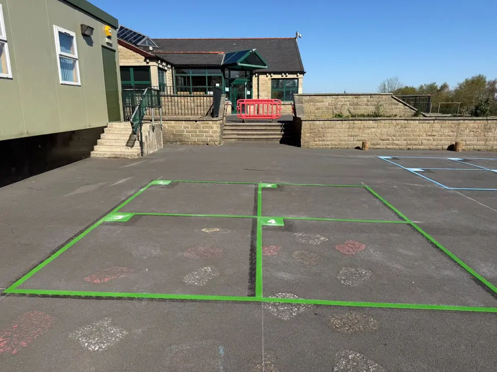 Four Square Game thermoplastic playground marking at a UK school