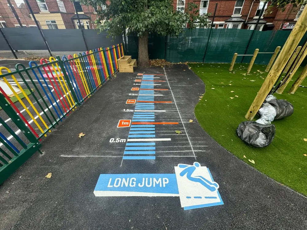 Long Jump thermoplastic playground marking at a UK school