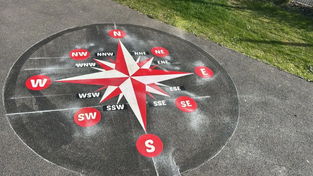 16 Point Compass thermoplastic playground marking at a UK school