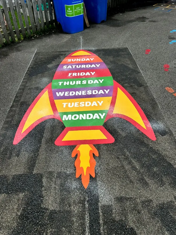 Days of the Week Rocket thermoplastic playground marking at a UK school
