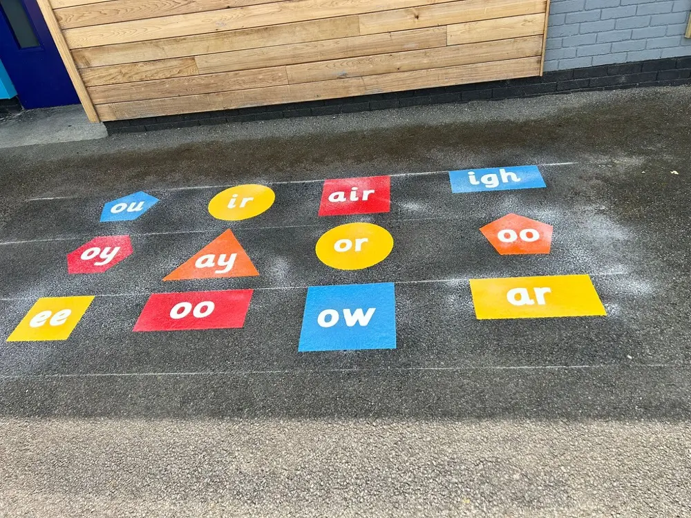 Phonics Shapes thermoplastic playground marking at a UK school
