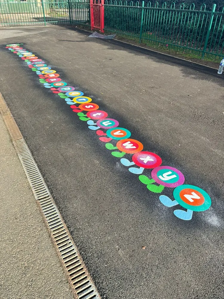 A to Z Caterpillar thermoplastic playground marking at a UK school