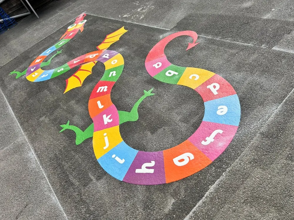 A to Z Dragon thermoplastic playground marking at a UK school