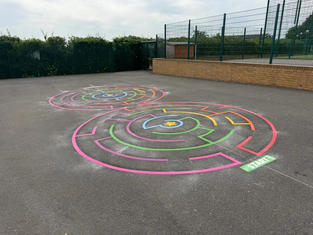 Double Circular Maze thermoplastic playground marking at a UK school