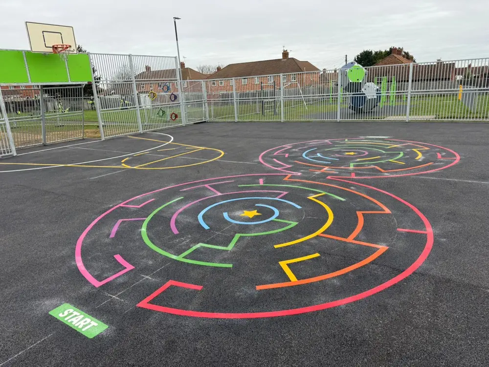 Double Circular Maze thermoplastic playground marking at a UK school