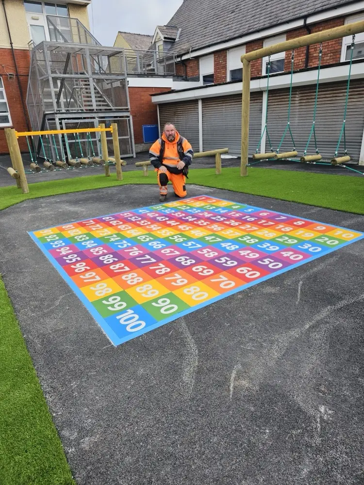 1 to 100 Number Grid thermoplastic playground marking at a UK school