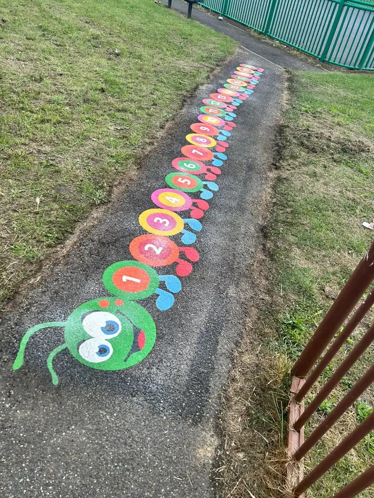 1 to 20 Caterpillar thermoplastic playground marking at a UK school