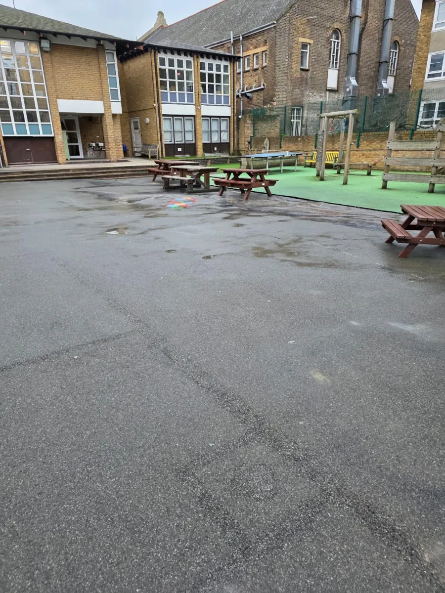 Controlled removal of surface markings in progress on site